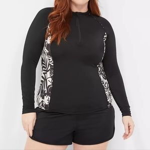 Lane Bryant Cacique Black & White Tropical Longsleeve Rashguard Cover-up S…